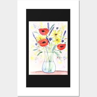 poppies with wildflowers in a vase Posters and Art